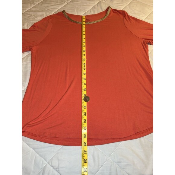 Chico’s Womens Burnt Orange 3/4 Sleeve Tunic Gold Details Size 3 - Picture 4 of 8